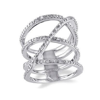 Diamond Crossover Fashion Cocktail Ring 1/5 Carat Diamond in Sterling Silver - Ring size: 9