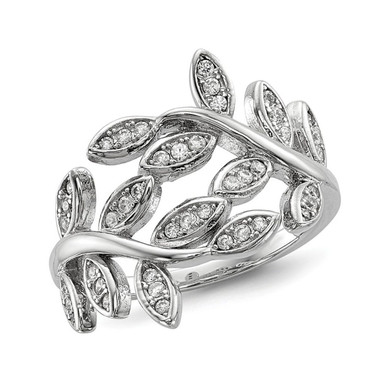 Vine Leaves Synthetic Cubic Zirconia (CZ) Ring in Sterling Silver - Ring size: 6