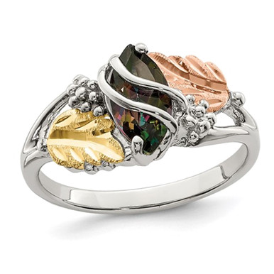 1/3 Carat (ctw) Mystic Fire Topaz Leaf Ring in Sterling Silver - Ring size: 6