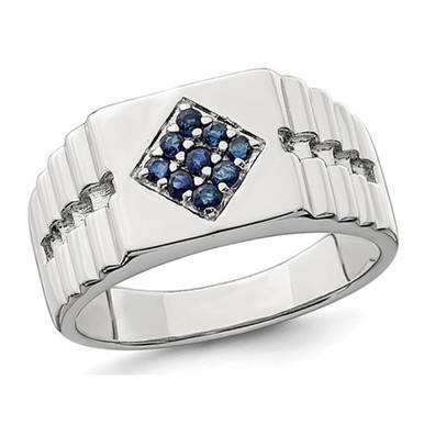 Men's 1/3 Carat (ctw) Natural Sapphire Ring in Sterling Silver - Ring size: 9
