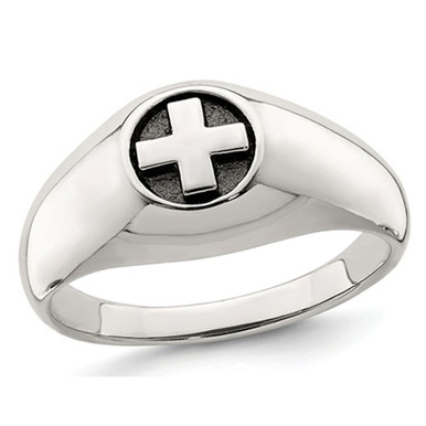 Men's Sterling Silver Antiqued Cross Ring - Ring size: 10