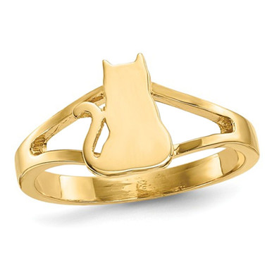 14K Yellow Gold Polished Cat Ring (Size 7)