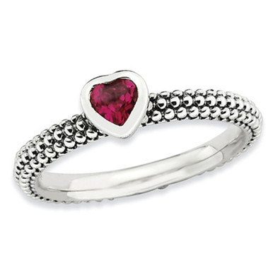 1/3 Carat (ctw) Lab-Created Ruby Heart Promise Ring in Sterling Silver - Ring size: 6