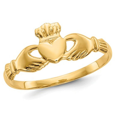 14K Yellow Gold Polished Ladies Claddagh Ring