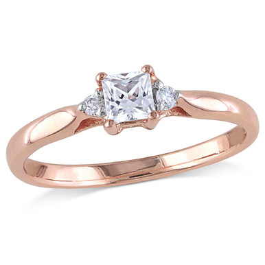 1/4 Carat (ctw) Princess-Cut White Sapphire Promise Ring in Rose Plated Sterling Silver - Ring size: 5