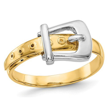 14K White and Yellow Gold Polished Buckle Ring