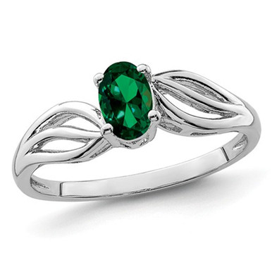 2/5 Carat (ctw) Lab Created Emerald Ring in Rhodium Plated Sterling Silver - Ring size: 5