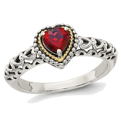 5mm Garnet Ring in Sterling Silver with 14K Gold Accents - Ring size: 6