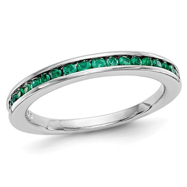 1/3 Carat (ctw) Green Emerald Semi-Eternity Band Ring in 14K White Gold