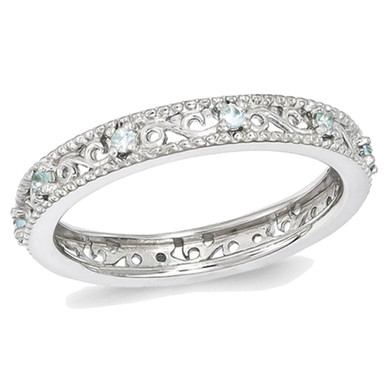 1/8 Carat (ctw) Aquamarine Band Ring in Sterling Silver - Ring size: 5