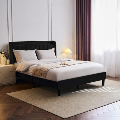 Upholstered Platform Queen Bed Frame with Headboard