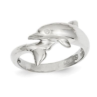 Ladies 14K White Gold Polished Dolphin Ring (Size 7)