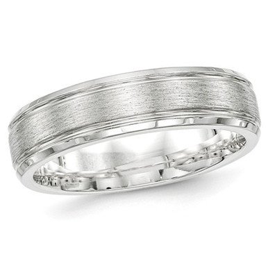 6mm Men's Brushed Sterling Silver Rhodium Plated Band Ring - Ring size: 8