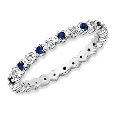1/4 Carat (ctw) Lab Created Blue Sapphire Ring Band in Sterling Silver - Ring size: 5