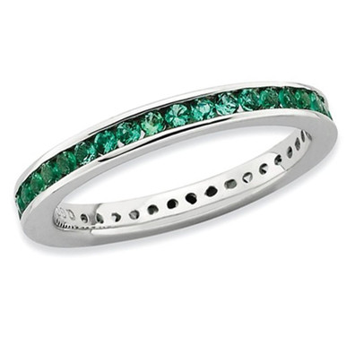 1/2 Carat (ctw) Lab-Created Emerald Band Ring in Sterling Silver - Ring size: 5