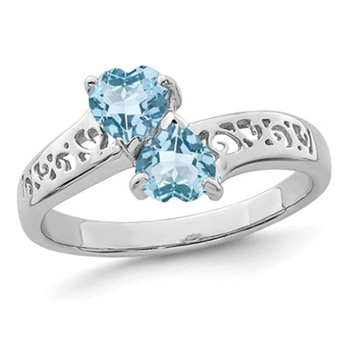 1.00 Carat (ctw) Swiss Blue Topaz Heart Ring in Sterling Silver - Ring size: 7