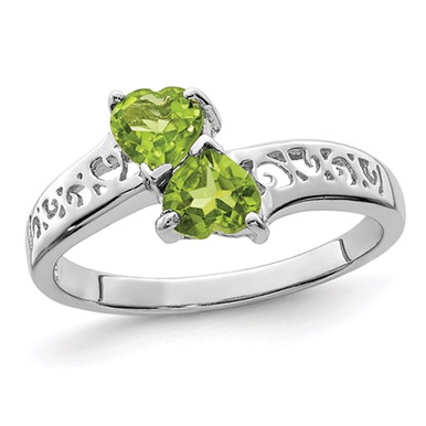 1.00 Carat (ctw) Peridot Heart Promise Ring in Sterling Silver - Ring size: 7