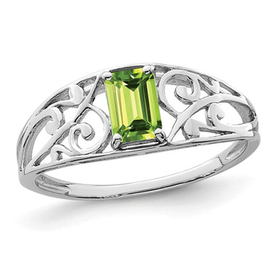 1/2 Carat (ctw) Emerald-Cut Peridot Ring in Sterling Silver - Ring size: 6