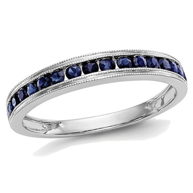 1/4 Carat (ctw) Natural Blue Sapphire Wedding Band Ring in 14K White Gold (Size 7)