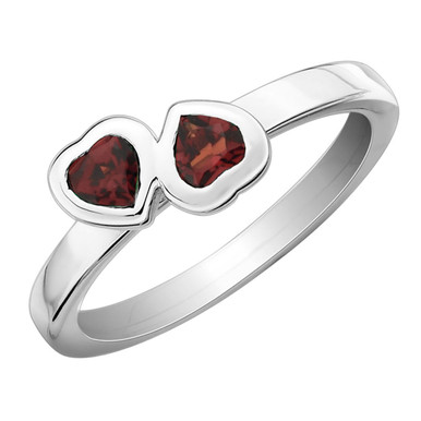 1/2 Carat (ctw) Garnet Double Heart Ring in Sterling Silver - Ring size: 5