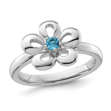 1/10 Carat (ctw) Blue Topaz Flower Ring in Sterling Silver - Ring size: 5