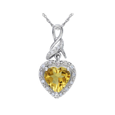 1.70 Carat (ctw) Citrine and Diamond Heart Pendant Necklace in Sterling Silver