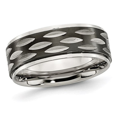 8mm Black Plated Stainless Steel Grooved Wedding Band Ring - Ring size: 8