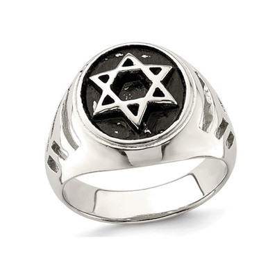 Men's Star of David Antiqued Sterling Silver Ring - Ring size: 11