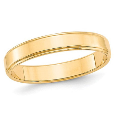 14K Yellow Gold 4mm Flat Wedding Band Ring with Step Edge - Ring size: 9