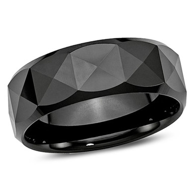 8mm Men's Chisel Faceted Black Ceramic Wedding Band Ring - Ring size: 9