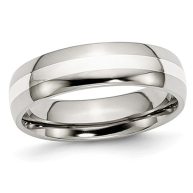 6mm Men's Chisel Comfort Fit Wedding Band Ring with Silver Inlay - Ring size: 13