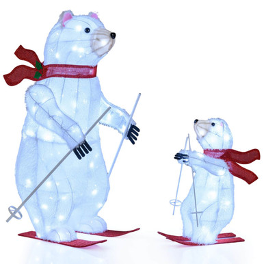 2 -Piece Animated Skiing Polar Bears with 160 Cold White LED Lights