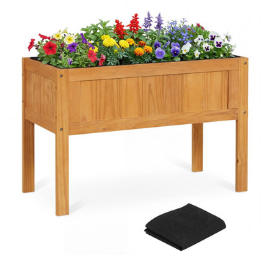 Wooden Raised Garden Planter Box with Bed Liner and Drainage Holes - 1-Piece