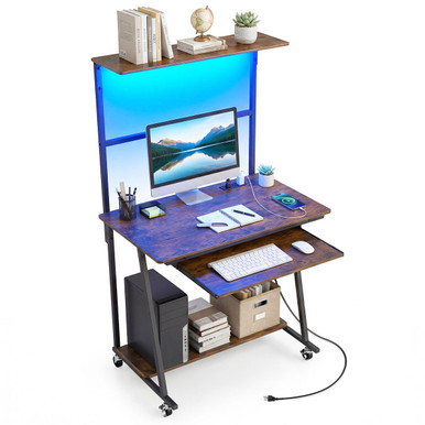 Rolling Office Desk with Charging Station and LED RGB Strip