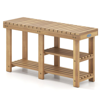 3-Tier Solid Wood Shoe Rack Bench