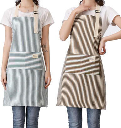 2-Pack Adjustable Striped Kitchen Aprons - Brown and Light Blue