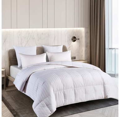 Damask Stripe 500 TC Siberian White Down Comforter - Full/Queen