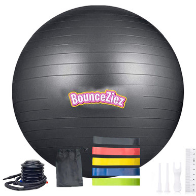 BounceZiez Home Workout Package Yoga Ball + 5 Pack Exercise Bands