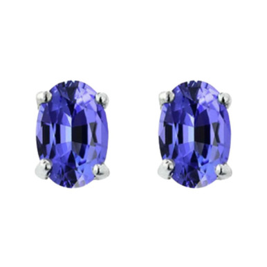 925 Sterling Silver 2 ct. Glass Tanzanite Round Stud Earrings