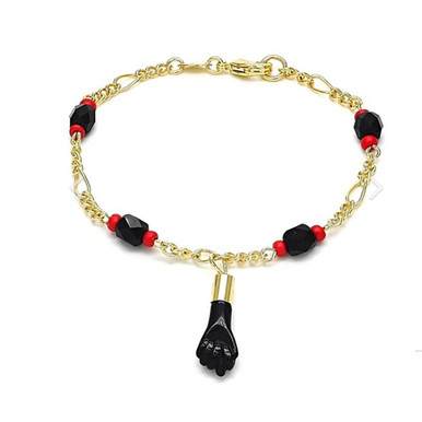 Unisex 18K Gold Azabache Black Hand Figa Kabbalah