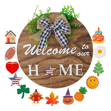 Round Seasonal Hanging Wooden Door Sign