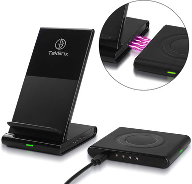TekBrix® Wireless Charger 2-in-1 Dual Fast Charging Stand & Pad Station