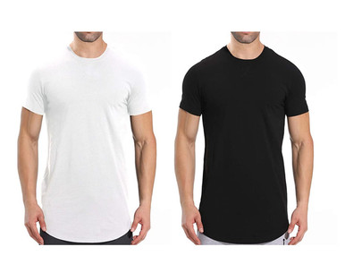 Men's Short-Sleeve Longline Crew Neck T-Shirts (2-Pack) - Small