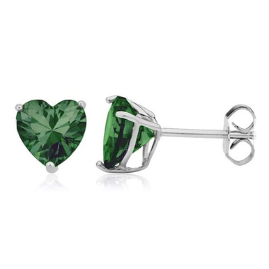 2.00CTTW Stunning Heart Stud Earrings - White-Green