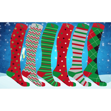 Christmas-Themed Holiday-Fun Knee High Compression Socks (6-Pairs) - Small / Medium