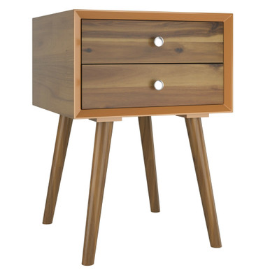 Mid-Century Modern 2-Drawer Wood Nightstand - Black