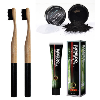4-Piece Bamboo Charcoal Enamel-Safe Teeth Whitening Powder Kit
