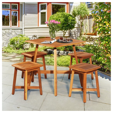 5-Piece Patio Dining Set with Solid Acacia Wood Construction