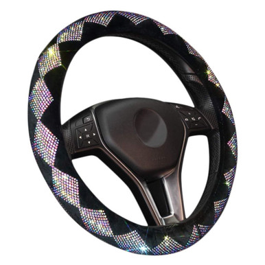 Zone Tech Shiny Diamond Steering Wheel Cover With Pu Leather Backing