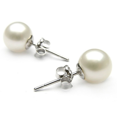 6mm or 8mm 925 Sterling Silver Pearl Stud Earrings - Pearl 8mm